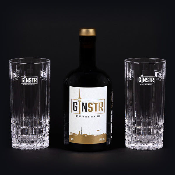 One bottle GINSTR and two original crystal glasses